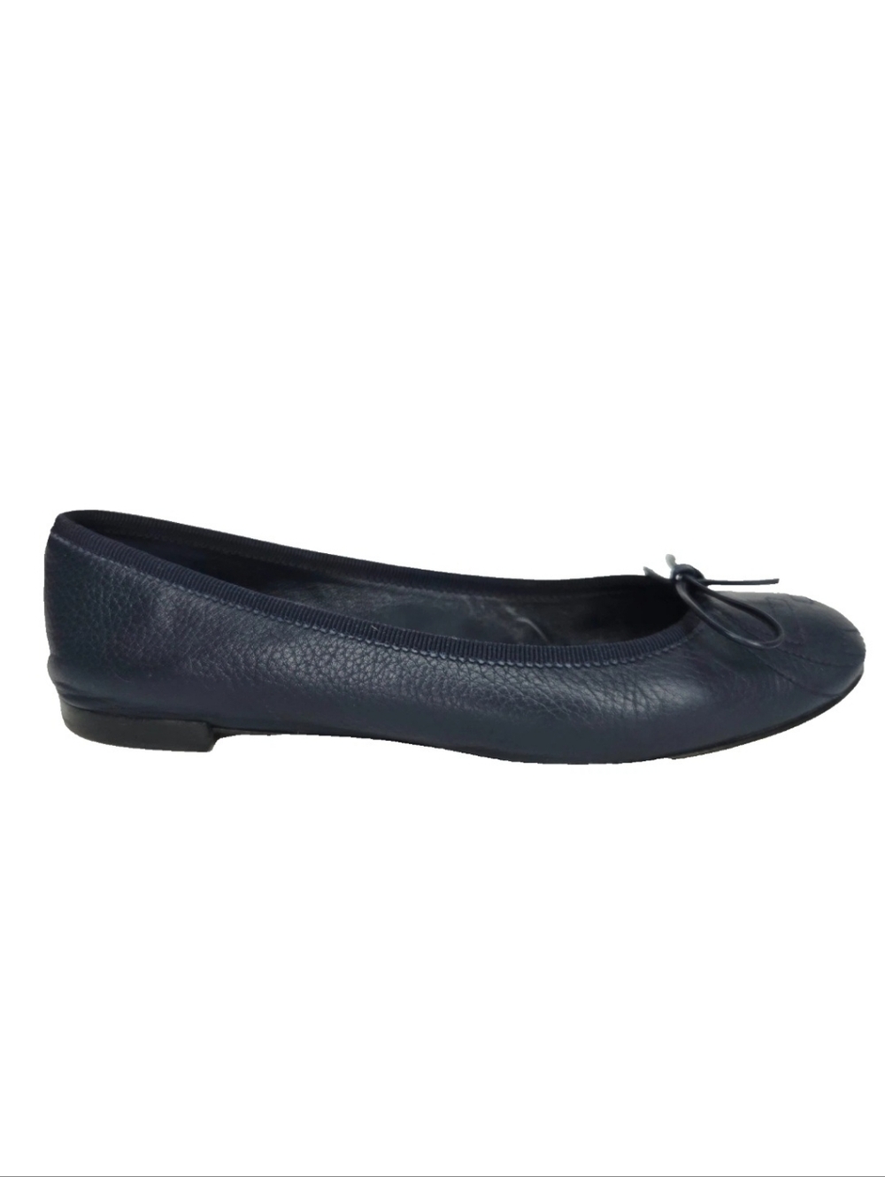 Gucci Navy Leather Interlocking GG Bow Ballet Flats